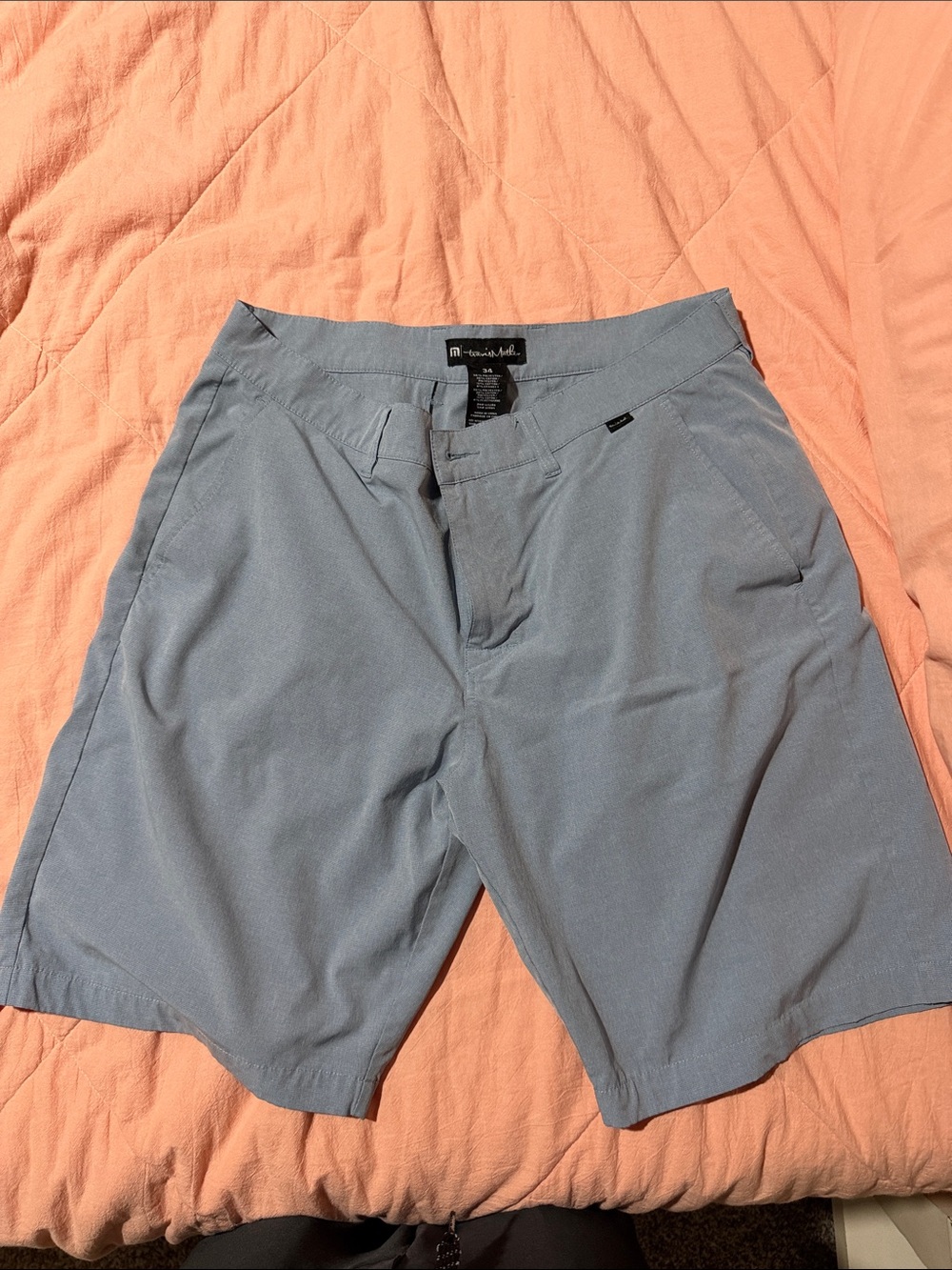 Travis Mathew Light Blue Flat-Front Casual Shorts